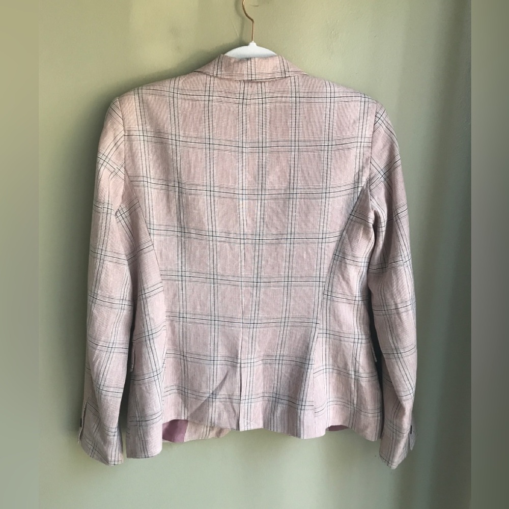 NWT! Zara Tailored Linen Blend Plaid Blazer In Dusty Pink Size: US 6 EUR 38 - Picture 2 of 15
